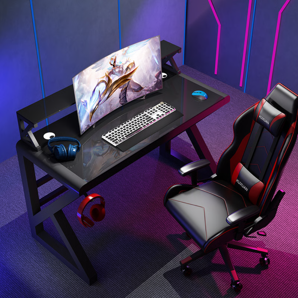 שולחן מחשב ענק עם זכוכית יוקרתית ועם מדפים דגם RSM-1060 רוחב 1.2 מטר ROSSO ITALY - יבואן רשמי