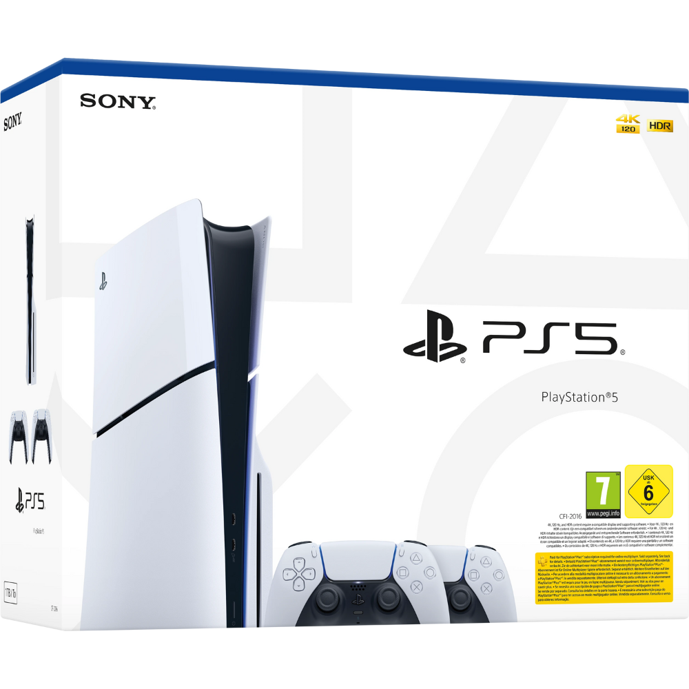 קונסולה Sony PS5 PlayStation 5 Slim 1TB Blu-Ray Edition כולל שני בקרים אלחוטיים - צבע לבן שנה אחריות ע"י - יבואן הרשמי