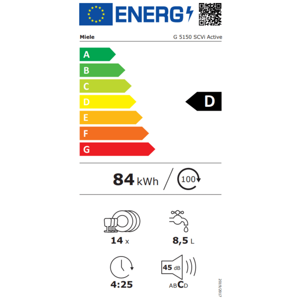 מדיח כלים אינטגראלי 60 ס"מ 14 מערכות כלים Miele G5150 SCVI - K.B.V