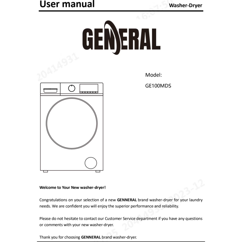 מכונת כביסה 10 ק"ג משולבת מייבש 6 ק"ג GENERAL GE100MDS כסוף