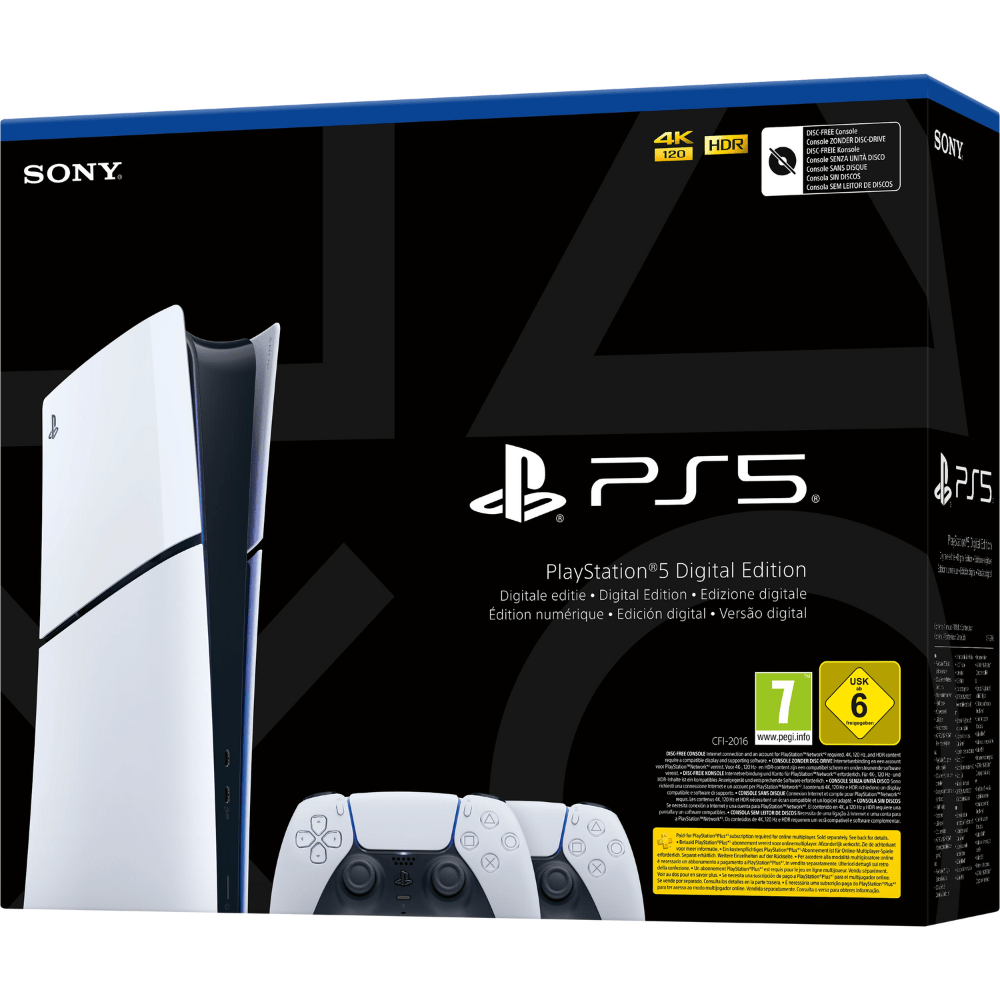 קונסולה Sony PS5 PlayStation 5 Slim 1TB Digital Edition כולל שני בקרים אלחוטיים - צבע לבן - K.B.V