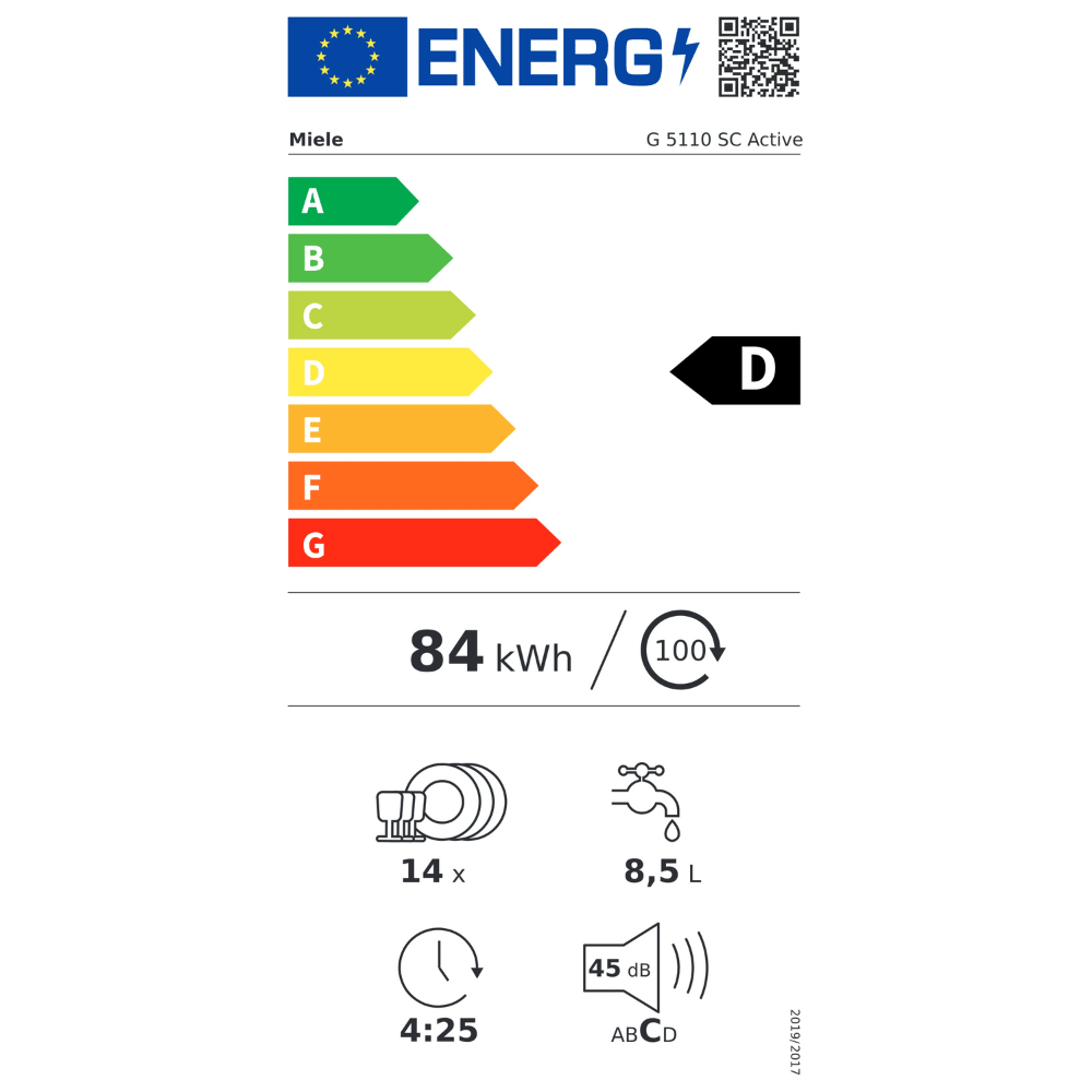 מדיח כלים 60 ס"מ 14 מערכות כלים Miele G5110 SC CLST - גימור נירוסטה - K.B.V