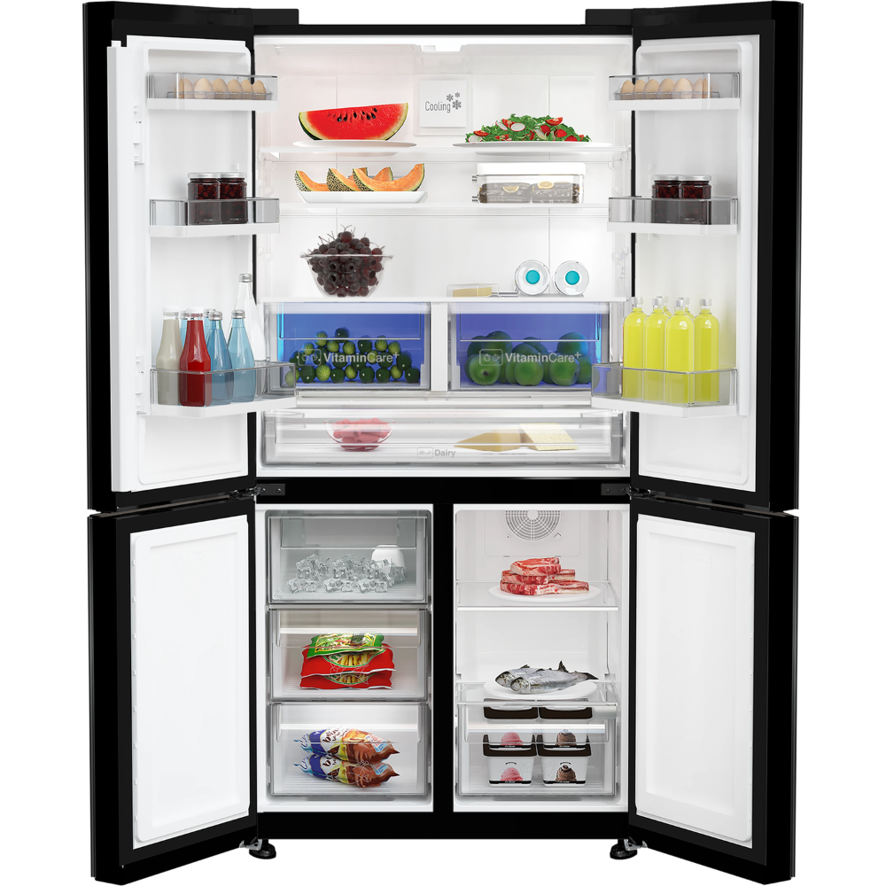 מקרר 4 דלתות Blomberg KQD1644GB כולל התקן שבת ומייצר קרח - גימור זכוכית שחורה - יבואן רשמי