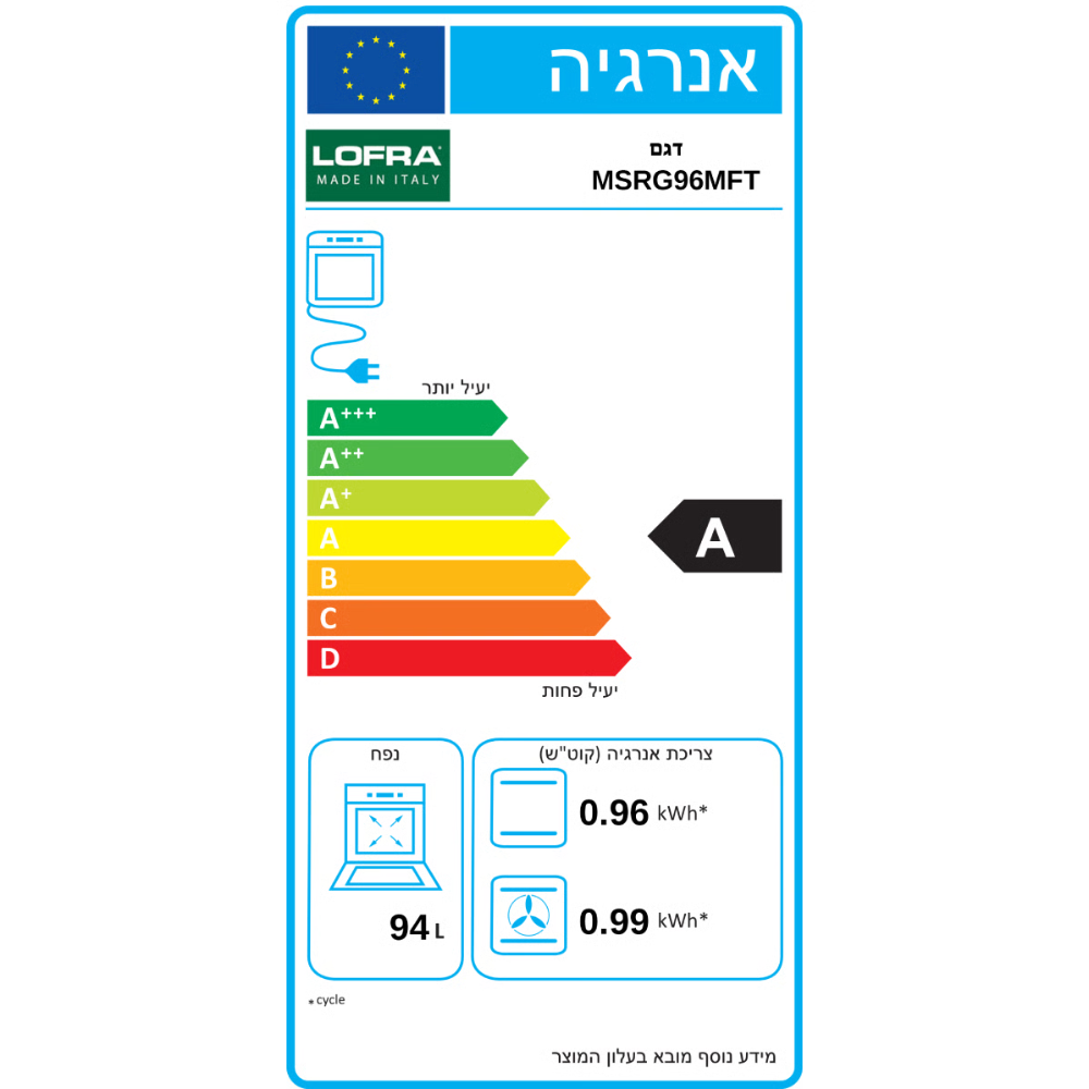תנור אפייה משולב 94 ליטר תוצרת איטליה אחריות נירוסטה דגם - LOFRA RSG96MFT/CI SILVER תוצרת איטליה אחריות - יבואן רשמי