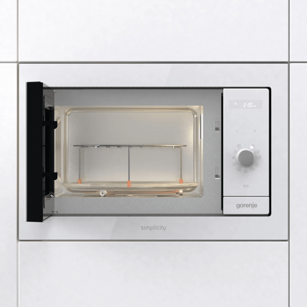 מיקרוגל בנוי אינטגרלי משולב גריל Gorenje BM235G1SYW מסדרת Simplicity - גימור זכוכית לבנה - K.B.V
