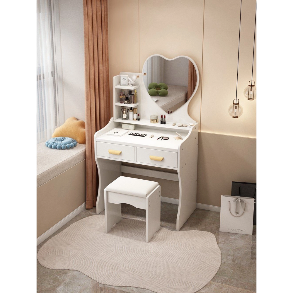 שידת איפור עם מראה בצורת לב וכסא 60 ס"מ צבע לבן דגם Rosso Italy RSM-3216 - יבואן רשמי