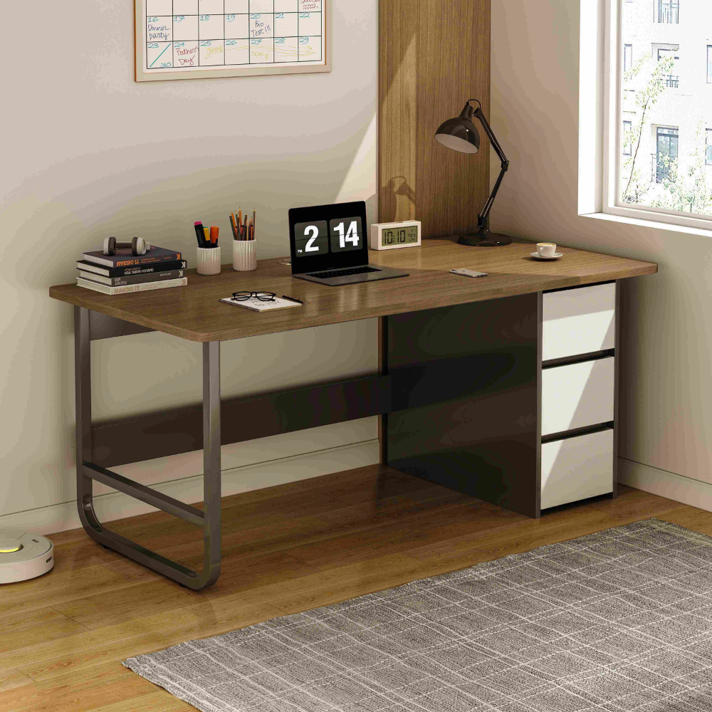 שולחן מחשב כולל מגירות רוחב ענק 1.4 מטר דגם RSM-3026 צבע עץ ומגירות לבנות ROSSO ITALY - יבואן רשמי