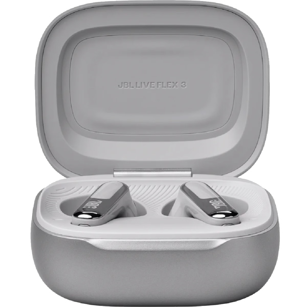 אוזניות אלחוטיות עם מארז טעינה חכם JBL Live Flex 3 TWS ANC IP54 - צבע כסף שנה אחריות ע"י - יבואן הרשמי
