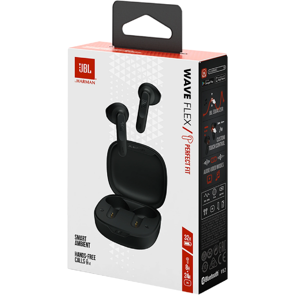 אוזניות אלחוטיות JBL Wave Flex TWS IP54 - צבע שחור שנה אחריות ע"י - יבואן הרשמי