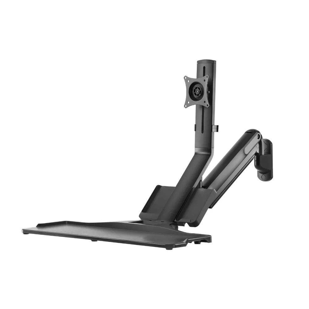 עמדת עבודה הידראולית למסך מחשב, מקלדת ועכבר עם תופסן קיר למחשבים נייחים Lumi Legend / Brateck WWS05-01 - יבואן רשמי