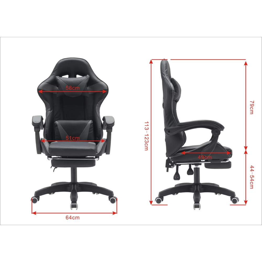 כסא גיימרים עם הדום ומסאז' רטט Rosso Italy RSM-1042 - צבע שחור ואפור - יבואן רשמי