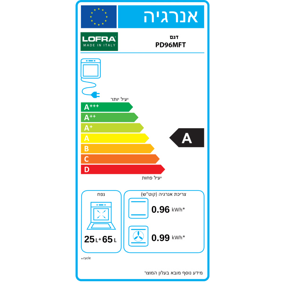 תנור אפייה משולב 94 ליטר תוצרת איטליה לבן דגם LOFRA MSBG96MFT/CI COOL - K.B.V