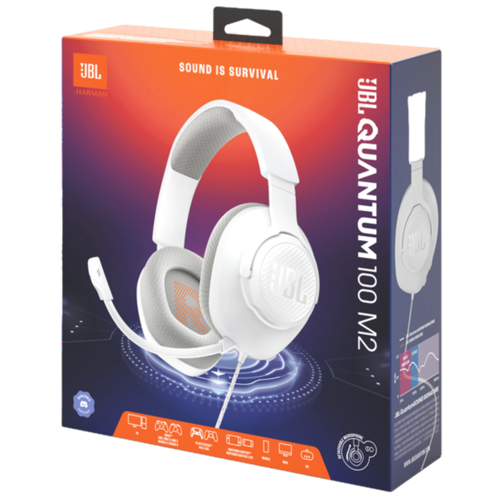 אוזניות גיימינג חוטיות JBL QUANTUM 100M2 - צבע לבן אחריות ע"י - יבואן הרשמי