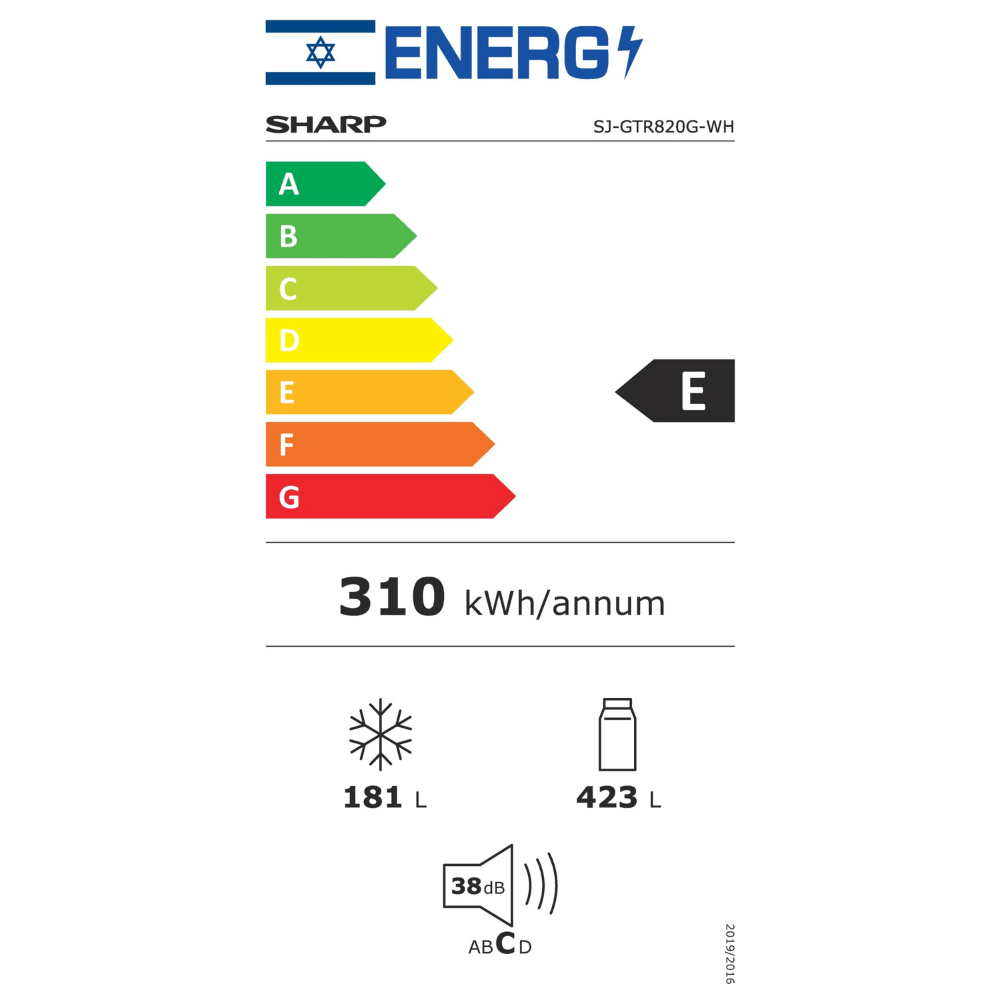 מקרר מקפיא עליון 604 ליטר נטו Sharp SJ-GTR820G-WH - גימור זכוכית לבנה - K.B.V