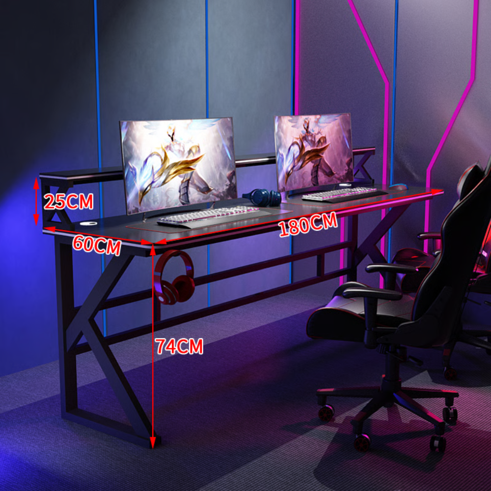 שולחן גיימרים מחשב כתיבה כפול ענק זוגי עם מדפים דגם RSM-1058 רוחב 1.8 מטר מבית ROSSO ITALY צבע שחור - יבואן רשמי