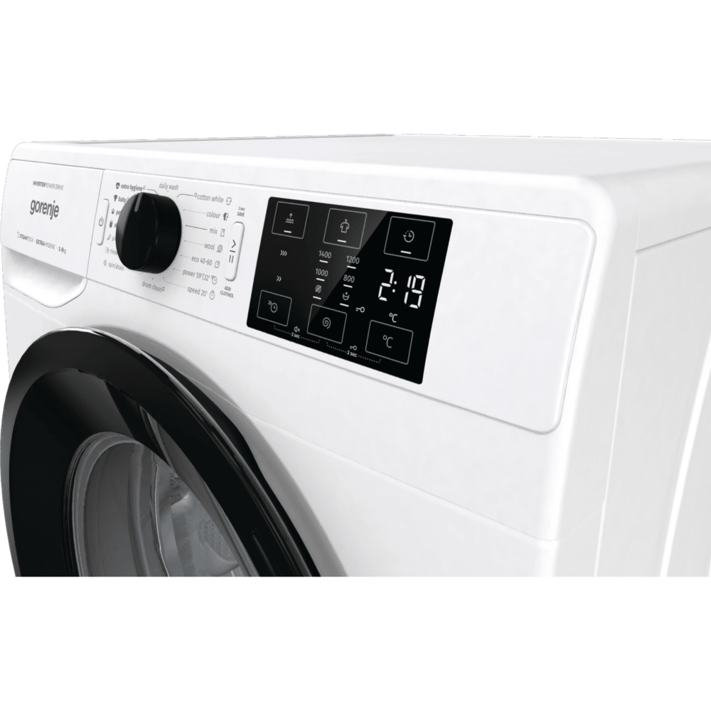 מכונת כביסה פתח חזית 9 ק"ג Gorenje WNEI94AS במהירות 1400 סל"ד - צבע לבן - K.B.V