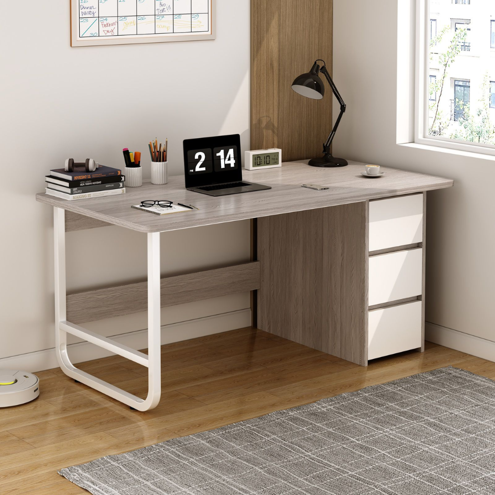 שולחן מחשב כתיבה כולל מגירות רוחב 120 ס"מ Rosso Italy RSM-2000 - צבע אפור מגירות לבנות - יבואן רשמי