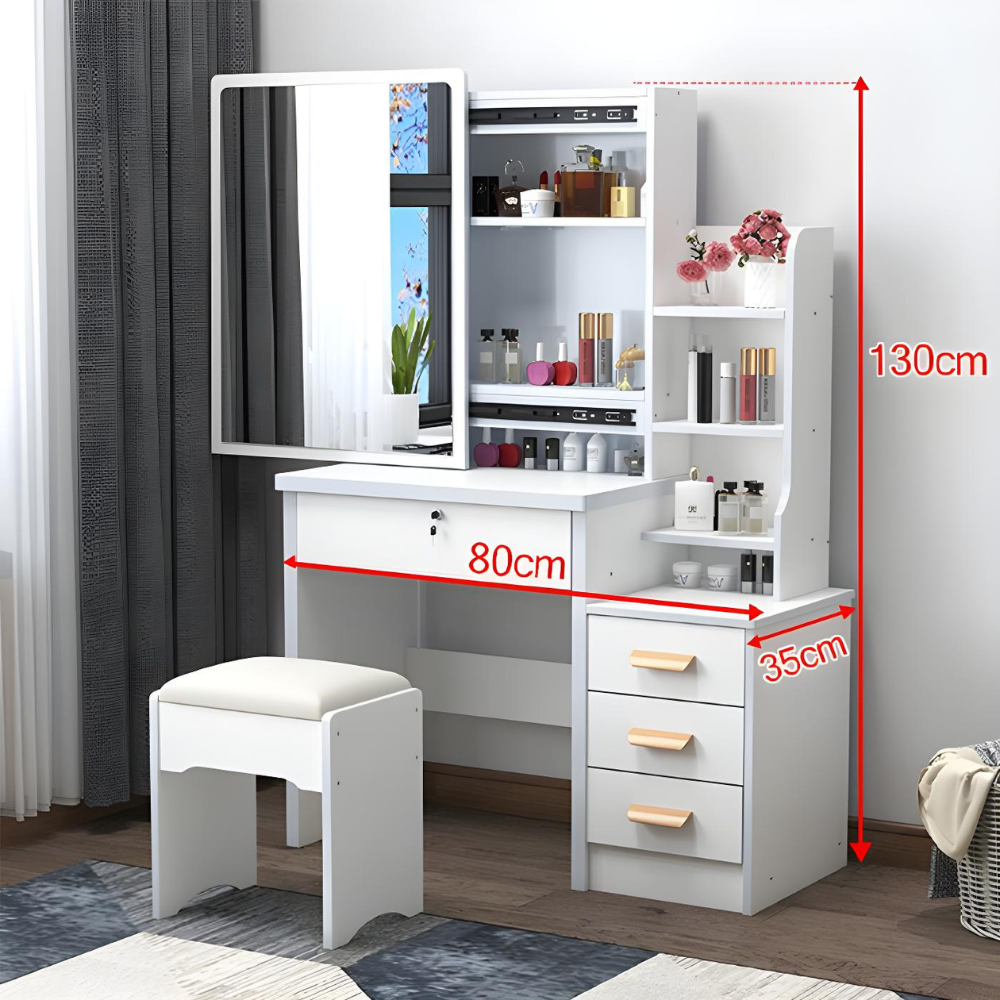 שידת איפור עם מראה וכסא רוחב 80 ס"מ RSM-5019 צבע לבן Rosso italy - יבואן רשמי