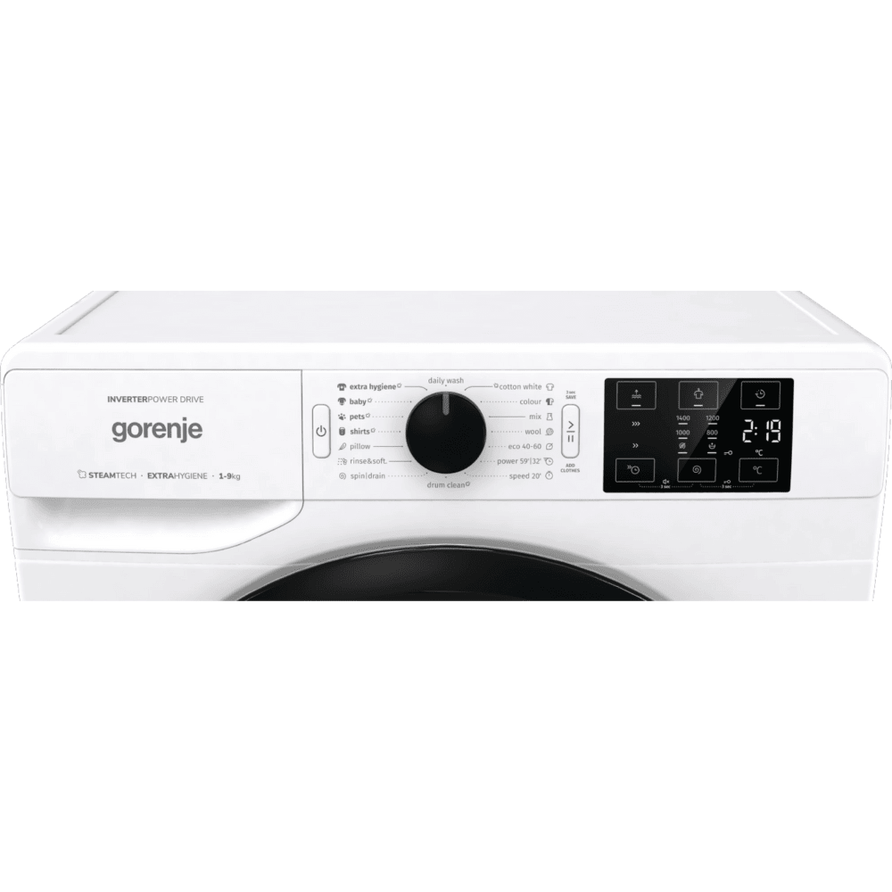 מכונת כביסה פתח חזית 9 ק"ג Gorenje WNEI94AS במהירות 1400 סל"ד - צבע לבן - K.B.V