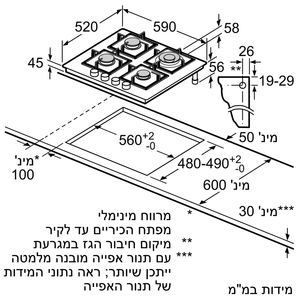 כיריים גז 4 מבערים Bosch דגם FlameSelect PPH6A6M25Y - יבואן רשמי