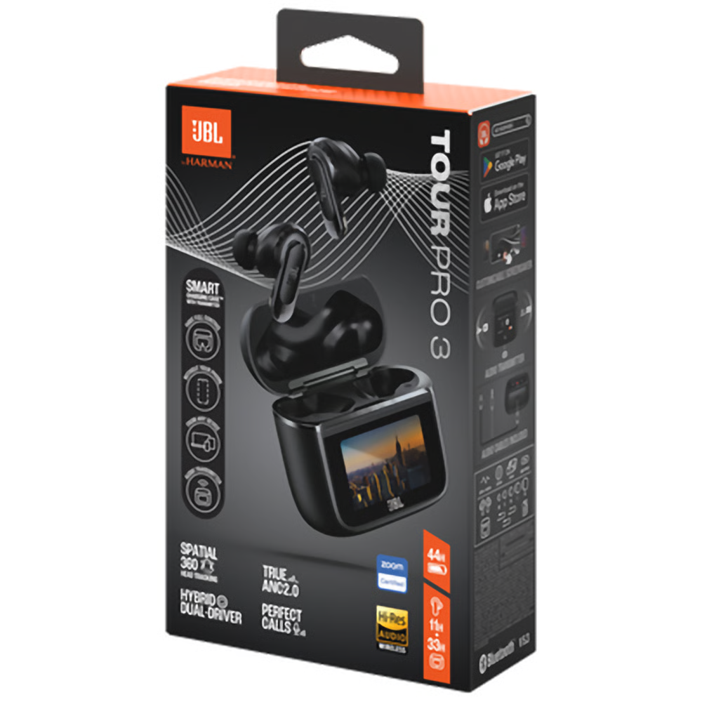 אוזניות אלחוטיות עם כיסוי חכם ומשתיק רעשים JBL Tour Pro 3 TWS - צבע שחור שנה אחריות ע"י - יבואן הרשמי