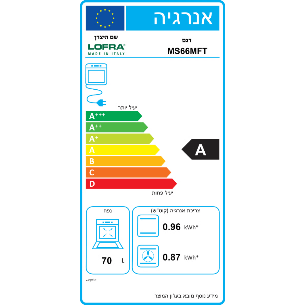 תנור אפייה משולב 70 ליטר תוצרת איטליה נירוסטה דגם - LOFRA MS66MF תוצרת איטליה - K.B.V
