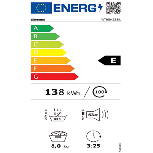 מייבש כביסה קונדנסור 8 ק"ג דגם SIEMENS iQ300 WT85H225IL סימנס - יבואן רשמי