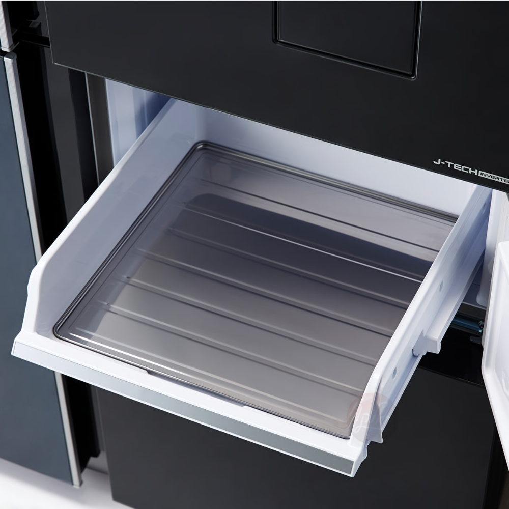 מקרר 5 דלתות מקפיא תחתון 661 ליטר נטו Sharp SJ-R9732 עם התקן שבת מובנה - גימור זכוכית לבנה - יבואן רשמי