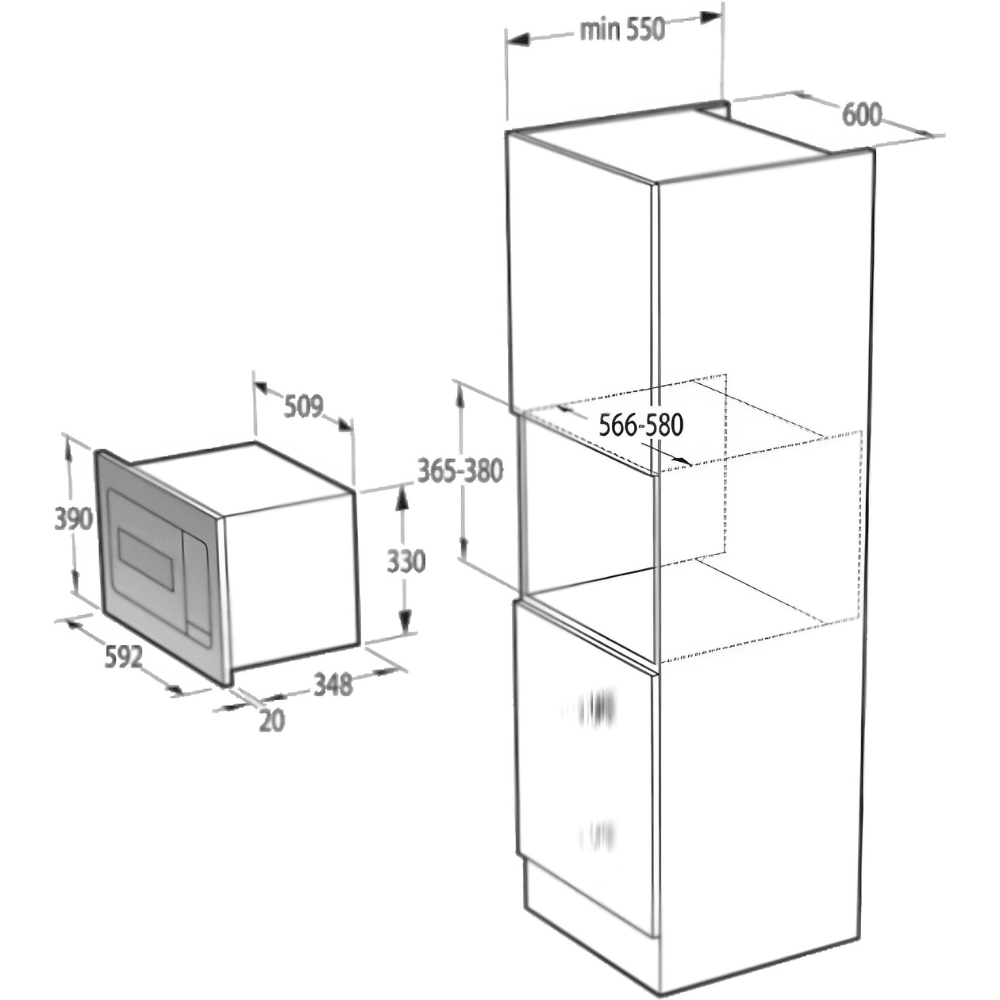 מיקרוגל בנוי אינטגרלי משולב גריל Gorenje BM235G1SYW מסדרת Simplicity - גימור זכוכית לבנה - K.B.V