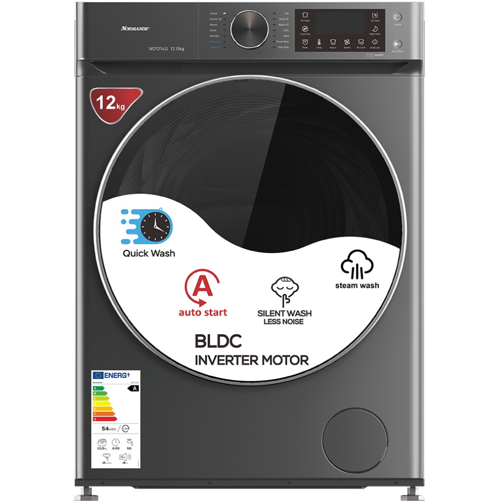 מכונת כביסה פתח חזית - 12 ק"ג Normande ND-1214 כסוף - יבואן רשמי