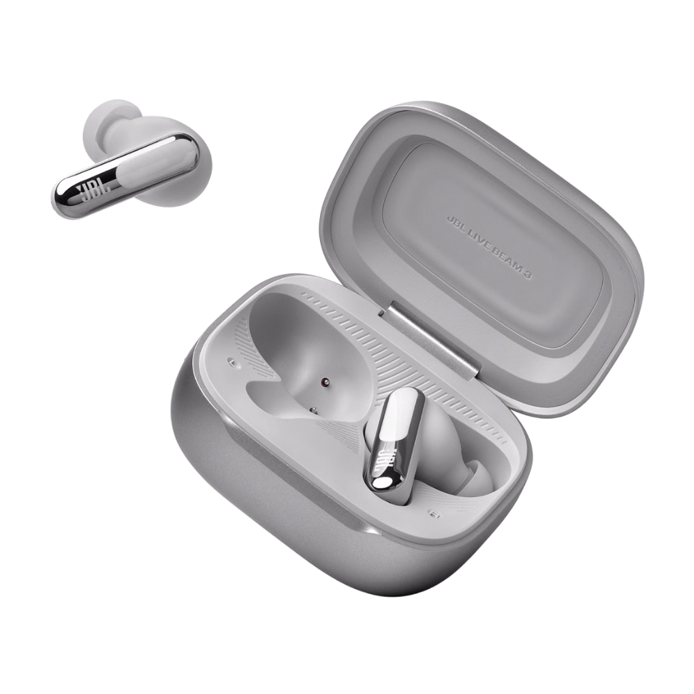 אוזניות אלחוטיות עם מארז טעינה חכם JBL Live Beam 3 TWS ANC IP55 - צבע כסוף שנה אחריות ע"י - יבואן הרשמי