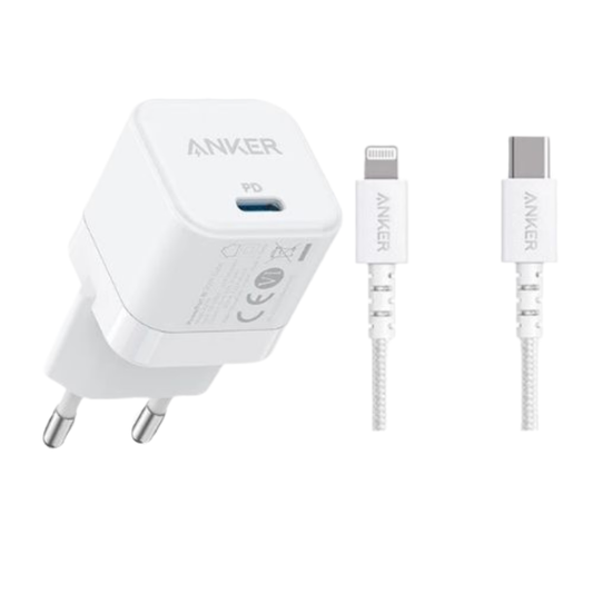 מטען קיר וכבל 0.9 מטר Anker MFI Cable + PowerPort III Cube 20W - צבע לבן שנה אחריות ע"י - יבואן הרשמי