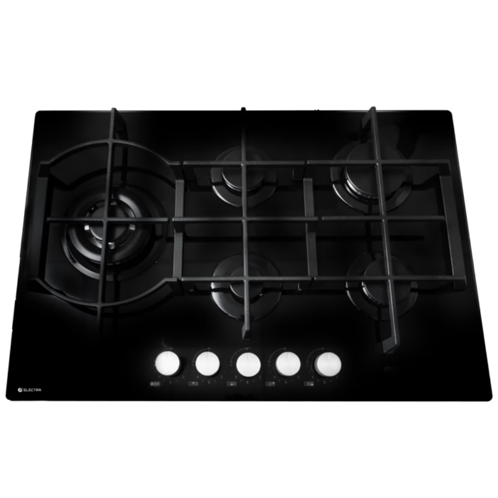 כיריים גז 5 להבות 75 ס"מ פרימיום Electra ELGP75D59 - גימור זכוכית שחורה אחריות ע"י - יבואן הרשמי
