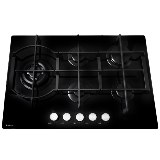 כיריים גז 5 להבות 75 ס"מ פרימיום Electra ELGP75D59 - גימור זכוכית שחורה אחריות ע"י - יבואן הרשמי