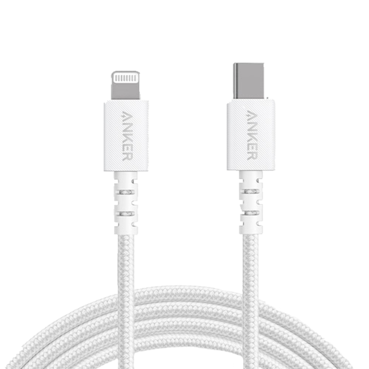 כבל 1.8 מטר לאייפון Anker Powerline II MFI PD - צבע לבן שנה אחריות ע"י - יבואן הרשמי