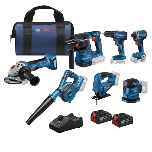 סט בוש 18V הכולל 7 חלקים עם 2 סוללות 4AH ומטען דגם: BOSCH-18V-7KIT-4AH