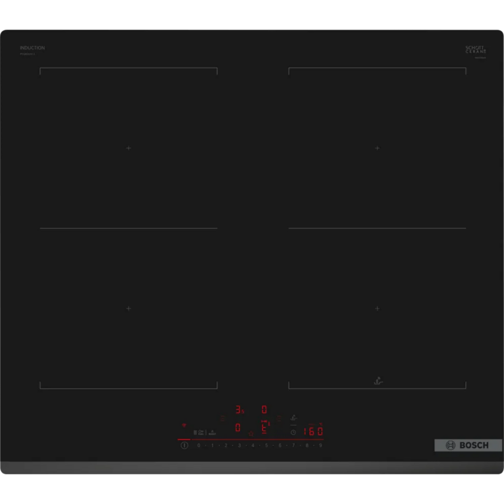 כיריים אינדוקציה 4 מוקדי בישול 60 ס"מ Bosch PVQ631HC1E תוצרת ספרד - תלת פאזי - גימור שחור