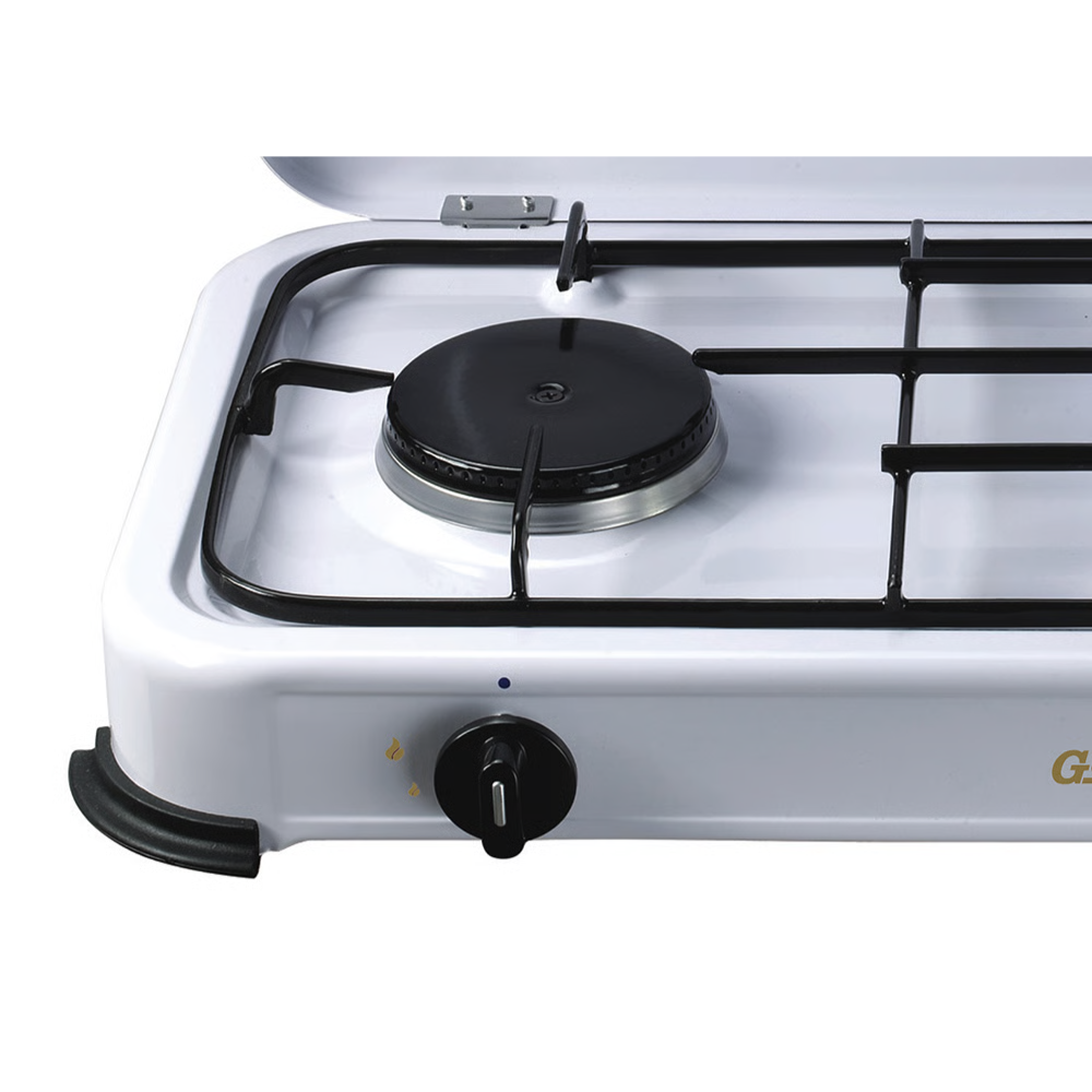 כירת גז 2 להבות ומכסה גולד ליין לבן דגם MGC-2 GOLDLINE