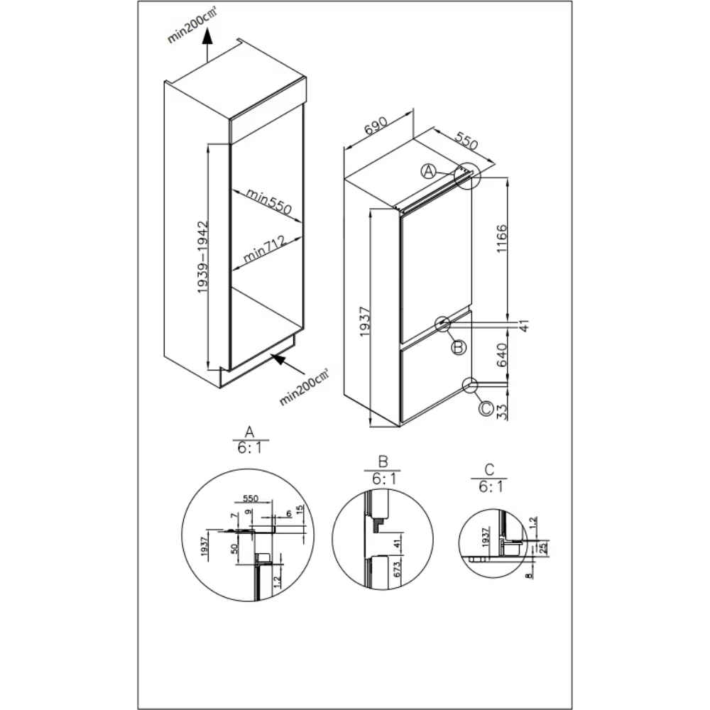 מקרר מקפיא תחתון אינטגרלי General ג’נרל GE71BINFL פתיחה שמאל - יבואן רשמי