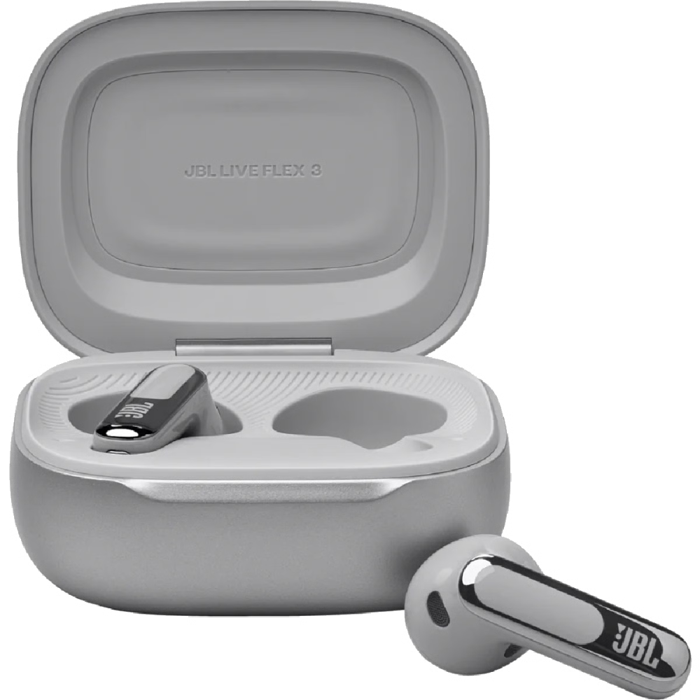 אוזניות אלחוטיות עם מארז טעינה חכם JBL Live Flex 3 TWS ANC IP54 - צבע כסף שנה אחריות ע"י - יבואן הרשמי