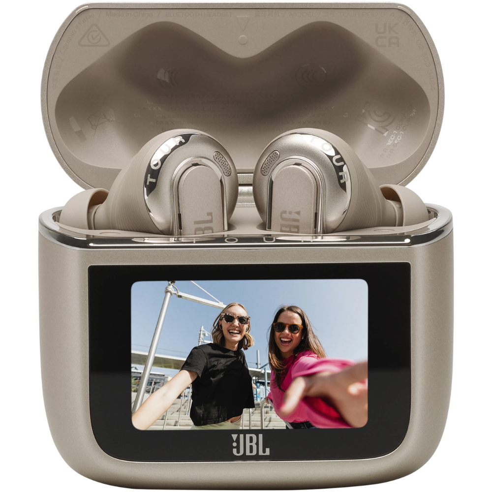 אוזניות אלחוטיות עם כיסוי חכם ומשתיק רעשים JBL Tour Pro 3 TWS - צבע בז שנה אחריות ע"י - יבואן הרשמי