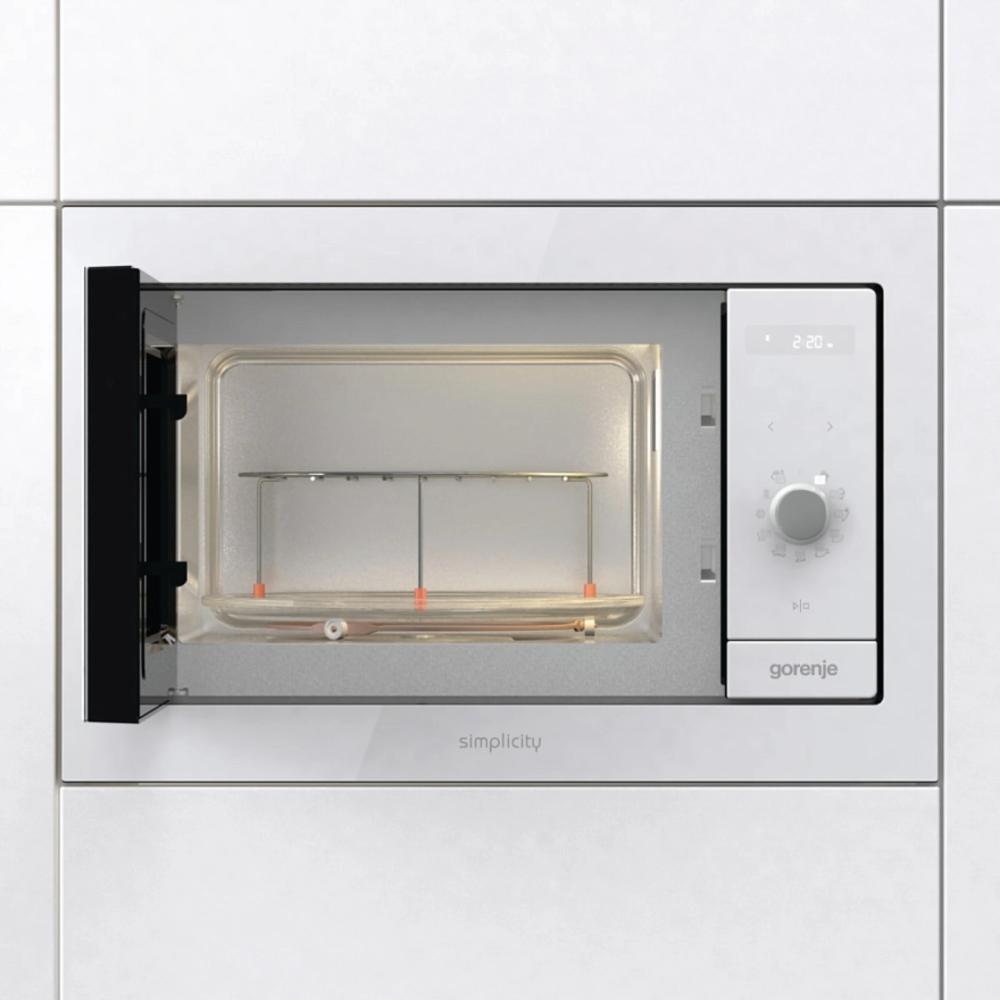 מיקרוגל בנוי אינטגרלי משולב גריל Gorenje BM235G1SYW מסדרת Simplicity - גימור זכוכית לבנה - יבואן רשמי
