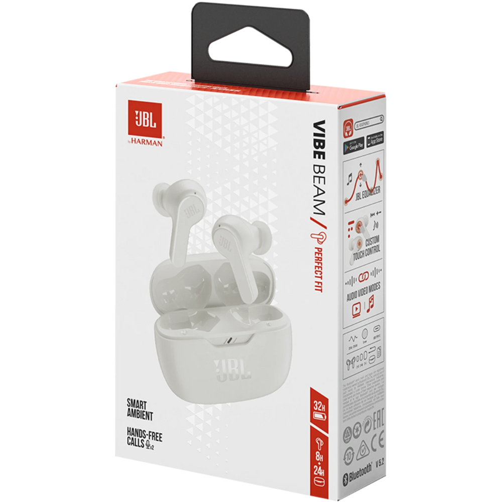 אוזניות אלחוטיות JBL Wave Beam TWS IP54 - צבע לבן שנה אחריות ע"י - יבואן הרשמי