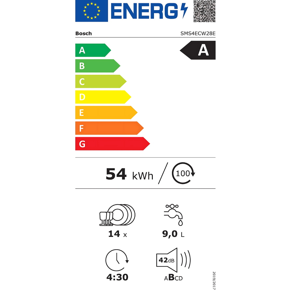 מדיח כלים עומד רחב 60 ס''מ Bosch Series 4 SMS4ECW28E - צבע לבן - תוצרת גרמניה - אחריות יבואן רשמי BSH