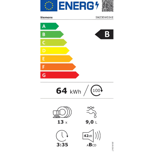 מדיח כלים עומד רחב 60 ס"מ Siemens IQ300 SN23EW03KE - צבע לבן - יבואן רשמי