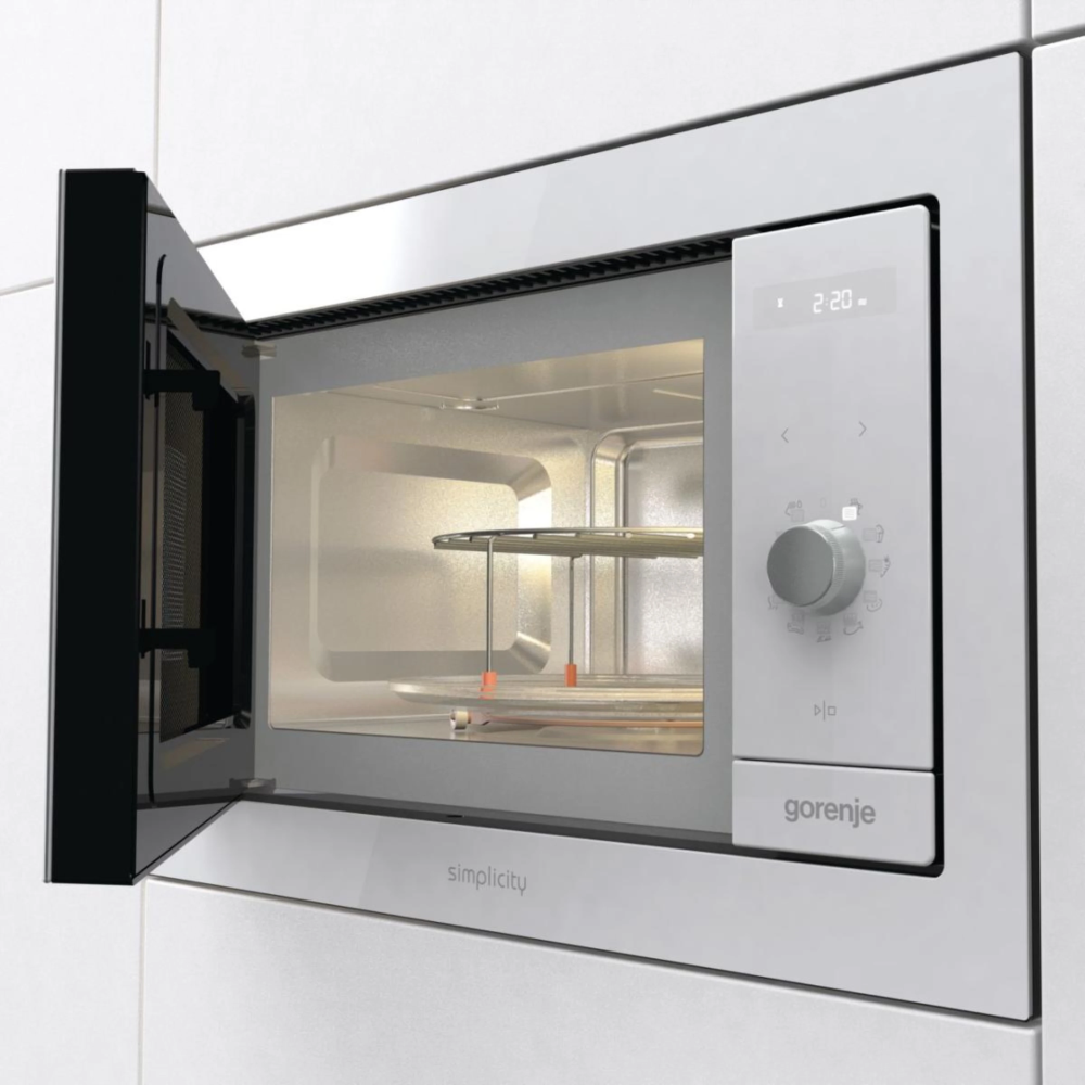 מיקרוגל בנוי אינטגרלי משולב גריל Gorenje BM235G1SYW מסדרת Simplicity - גימור זכוכית לבנה - יבואן רשמי