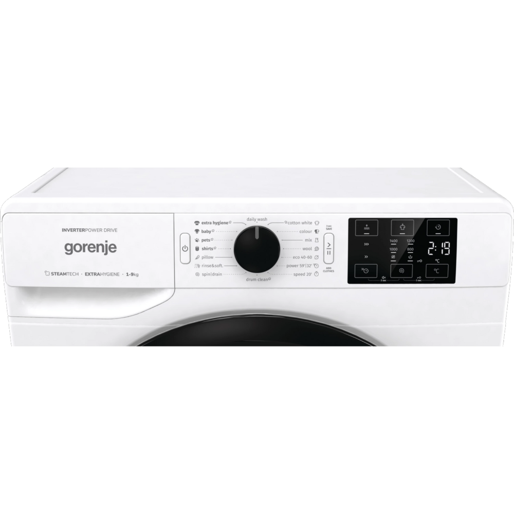 מכונת כביסה פתח חזית 9 ק"ג Gorenje WNEI94AS במהירות 1400 סל"ד - צבע לבן - יבואן רשמי